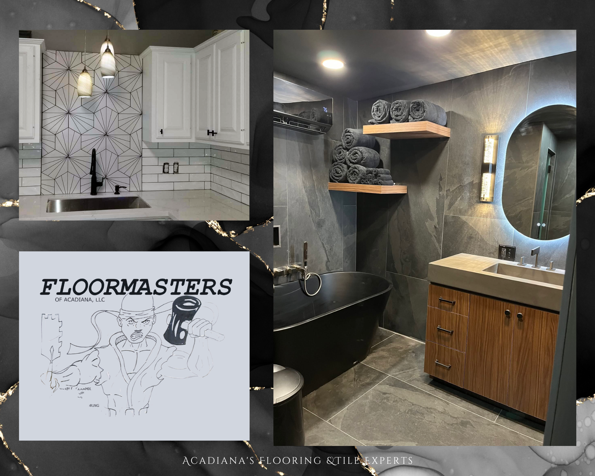 Custom tile shower, backsplash, and luxury bathroom remodeling project by Floor Masters of Acadiana in Lafayette, Louisiana.